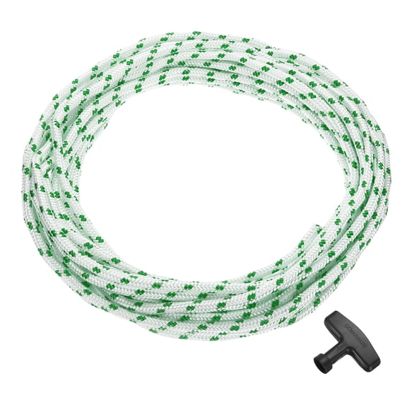 Recoil Starter Rope with Handle, 6mm Dia 10m 33ft Polyester Pull Cord, Green and White