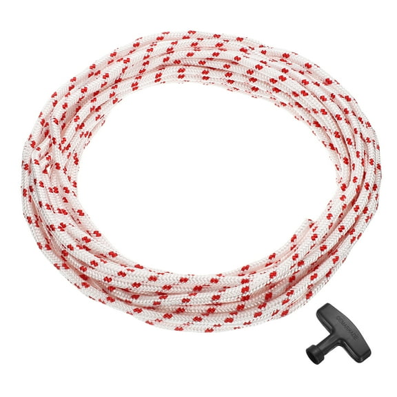 Recoil Starter Rope with Handle, 6mm Dia 12m 39ft Polyester Pull Cord, Red and White
