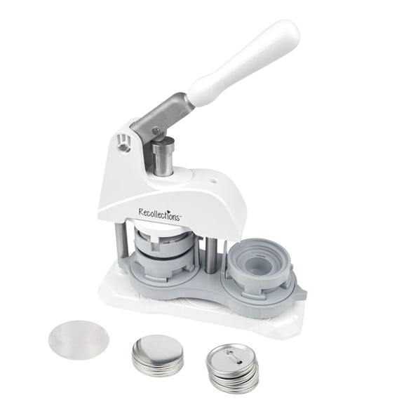 Recollections Button Maker Machine Kit - DIY Pin-Back Press with Supplies - Red/White/Black - Makes 10 2.25" Buttons - 1-Pack