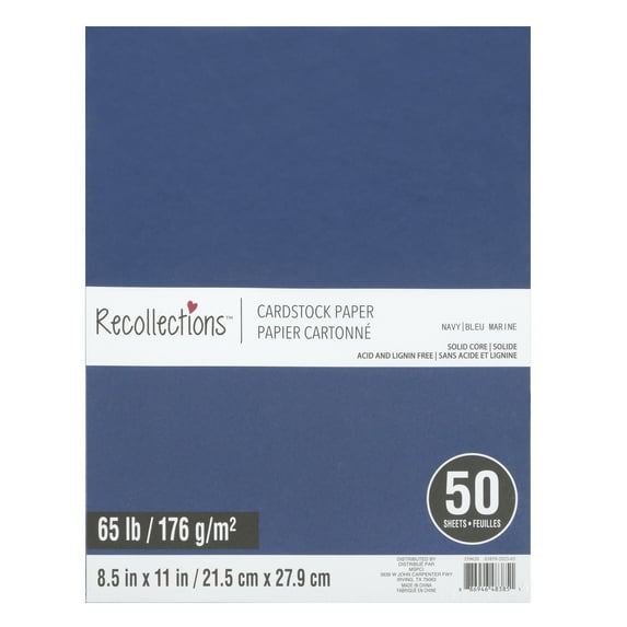 8.5" x 11" Navy Cardstock Paper by Recollections - Acid and Lignin Free Paper for Scrapbooks - Arts & Crafts - 50 Sheets