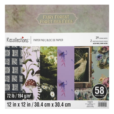 Recollections Fairy Forest Paper Pad, Whimsical Fantasy Foil and Glitter Cardstock, Assorted Designs, 12" x 12", 6-Pack (348 Total Sheets)
