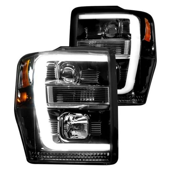 Recon REC264196BKC Projector Headlights with High Power Oled Halos & Drl Driver & Pass for 2008-2010 Ford F-250, 2008-2010 Ford F-350 & 2008-2010 Ford F-450 & F550 - Smoked & Black