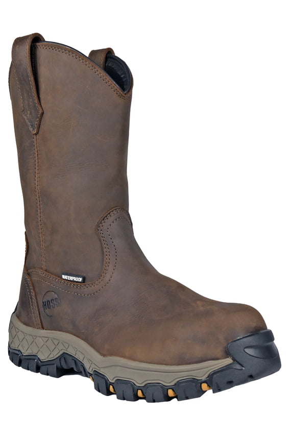 HOSS Men’s Composite Toe Waterproof Wellington Work Boot Slip Resistant EH Recon 11" Brown