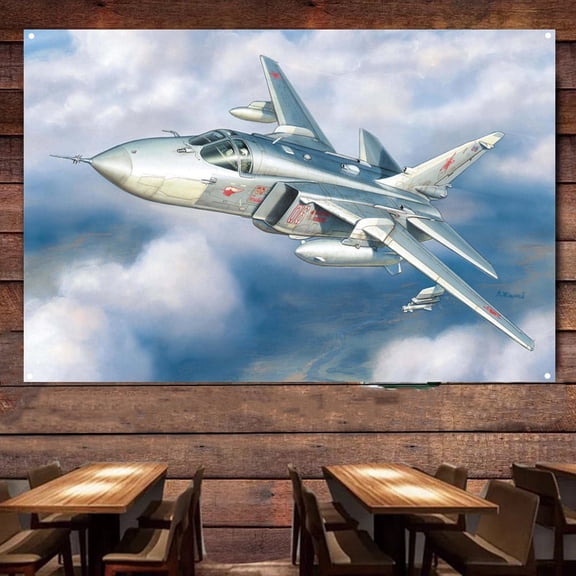 Reconnaissance Su-24MR Bomber Fighter Jet Banner Wall Art Canvas Banner - 38" x 57" Aviation Military Artwork with Attack Aircraft Posters - Hanging Flag Tapestry For Air Force Veterans Collection