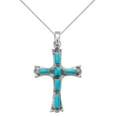 thumbnail image 1 of Reconstituted Turquoise Fleuree Cross Necklace Sterling Silver with Rope Chain, 1 of 1