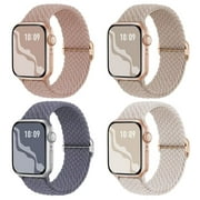Recoppa 4 Packs Braided Stretchy Band Compatible with Apple Watch Bands 38mm 40mm 41mm 42mm 44mm 45mm, Soft Adjustable Nylon Strap Solo Loop Wristband Compatible for iWatch Series SE/7/6/5/4/3/2/1