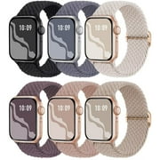 Recoppa 6 Packs Braided Stretchy Band Compatible with Apple Watch Bands 38mm 40mm 41mm 42mm 44mm 45mm, Soft Adjustable Nylon Strap Solo Loop Wristband Compatibl