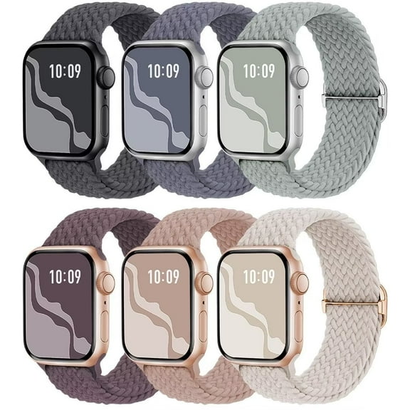 Recoppa 6 Packs Braided Stretchy Band Compatible with Apple Watch Bands 38mm 40mm 41mm 42mm 44mm 45mm, Soft Adjustable Nylon Strap Solo Loop Wristband Compatible for iWatch Series SE/7/6/5/4/3/2/1