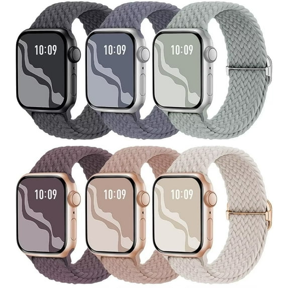 Recoppa 6 Packs Braided Stretchy Band Compatible with Apple Watch Bands 38mm 40mm 41mm 42mm 44mm 45mm, Soft Adjustable Nylon Strap Solo Loop Wristband Compatible for iWatch Series SE/7/6/5/4/3/2/1
