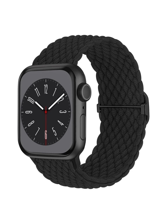 Braided Solo Loop Strechy Compatible with Apple Watch Bands 40mm 44mm 38mm 45mm 41mm 42mm for Women Men, Bracelet Band for iWatch Ultra Series 8 7 6 5 4 3 2 1 SE 2nd Gen 1, Black