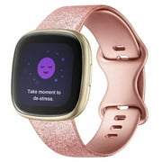 Recoppa Compatible with Fitbit Versa 3 Bands, Soft Silicon Sport Strap for Fitbit Versa Sense Smartwatch Women Men Waterproof Replacement Wristband, Glitter RoseGold Small