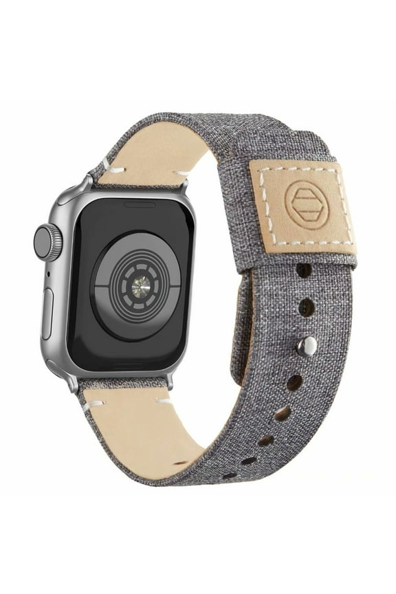 Fabric Cloth Bands Compatible with Apple Watch 44mm 42mm 40mm 38mm, Canvas Strap with Soft Genuine Leather Lining and Snap Button for Apple iwatch Series 7/6/5/4/3/2/1 SE, LightGrey