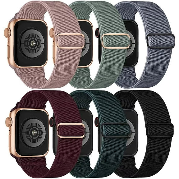Recoppa Stretchy Solo Loop Bands Compatible with Apple Watch Band 38mm 40mm 41mm, Adjustable Braided Elastic Weave Nylon Women Men Wristbands Straps for iWatch Series7/6/5/4/3/2/1/SE, 6 Packs"