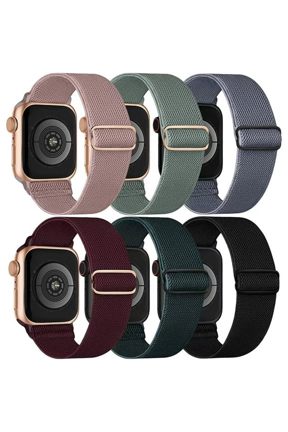 Stretchy Solo Loop Bands Compatible with Apple Watch Band 38mm 40mm 41mm, Adjustable Braided Elastic Weave Nylon Women Men Wristbands Straps for iWatch Series7/6/5/4/3/2/1/SE, 6 Packs"