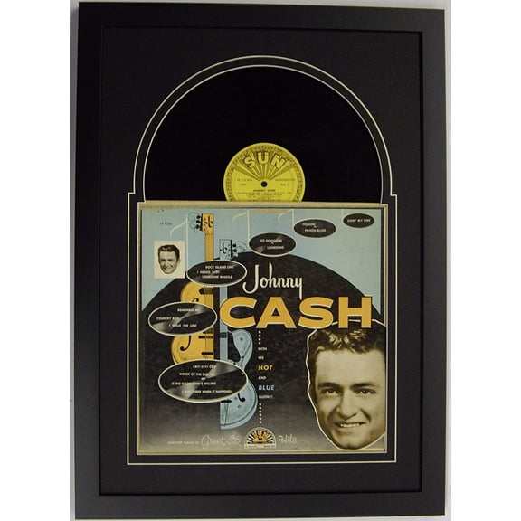 Record Album  Frame Display Featuring Black Matting Juke Box Style Design and a Solid Wood Frame (Black)