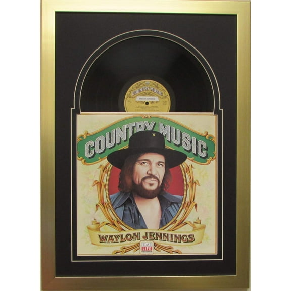 Record Album  Frame Display Featuring Black Matting Juke Box Style Design and a Solid Wood Frame (Gold)