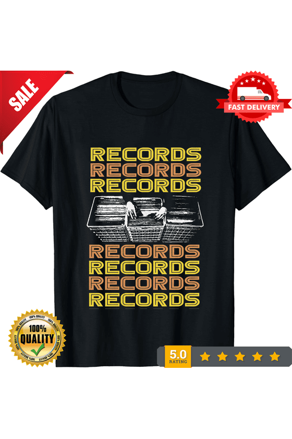 Record Collector T-shirt Vinyl Junkie crates retro style 70s, NEW INSTOCK-TH78550