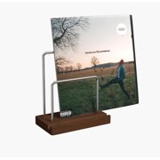 TAKMORK Vinyl Record Storage Holder & Display Stand, Solid Wood & Stainless Steel LP Organizer Rack for Tabletop or Wall Mount, Walnut Finish