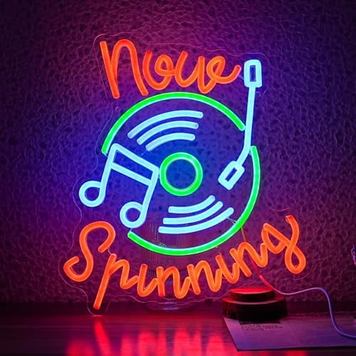 Record Neon Sign Led Music Sign Neon Light for Wall Decor Dimmable Now Spinning Sign Record Neon Signs for Record Store Live Music Bar Party (12.6*13.7)$$Tools & Hardware Other