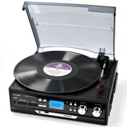 RetroAudio Vinyl Record Player, 9 in 1 Turntable 3 Speed with Bluetooth,Cassette Player,AM&FM Radio, Built-in Stereo Speakers NO CD