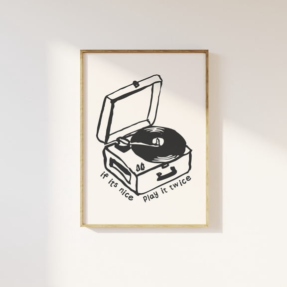 Record Player Poster Music Wall Art Cute Trendy Play It Twice Retro, Unframed Size 24x36
