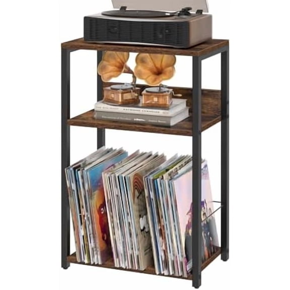 Record Player Stand, 3-Tier End Side Table with Vinyl Record Storage, Vinyl Record Holder Up to 120 Albums, Turntable Stand with Vinyls Storage for Music Living Room