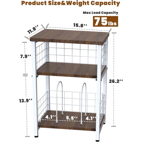 Record Player Stand, 3 Tier End Table with Double Layer Iron Wire Mesh Turntable Vinyl Record Stand Storage Up to 100 Albums, Nightstand Small Side Tables for Living Room Bedroom, White