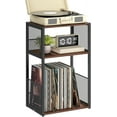 thumbnail image 1 of Record Player Stand, 3-Tier Side Table, Vinyl Record Storage up to 100 Albums, End Table for Living Room, Bedroom, Rustic White, 1 of 10