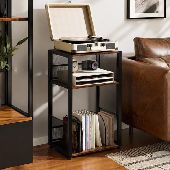 Record Player Stand, 3-Tier with Vinyl Record Storage for 100 Albums, Turntable Stand and End Side Table for Living Room