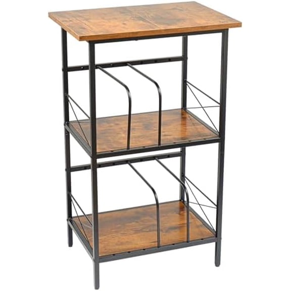 Record Player Stand with 4 Adjustable Dividers, 3 Layer End Table, Vinyl Record Storage Holds 200 LPs, Multi-Functional Record Player Table for Home, Rustic Brown$$Furniture