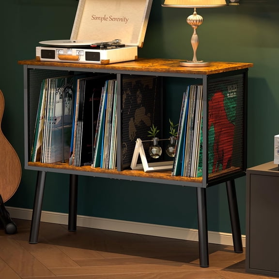 Record Player Stand with Adjustable Divider Vinyl Storage Holder Up to200 Albums Mid-Century Large Record Player Table Vinyl Holder Turntable Stand End Table for Bedroom & Living Room, Patent Pending