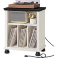 thumbnail image 1 of Record Player Stand with Charging Station Up to 200 Albums, 24" Wide Mid-Century Record Player Table with Vinyl Record Storage,Large Wood Turntable Stand Dispaly Cabinet for Living Room,White, 1 of 18