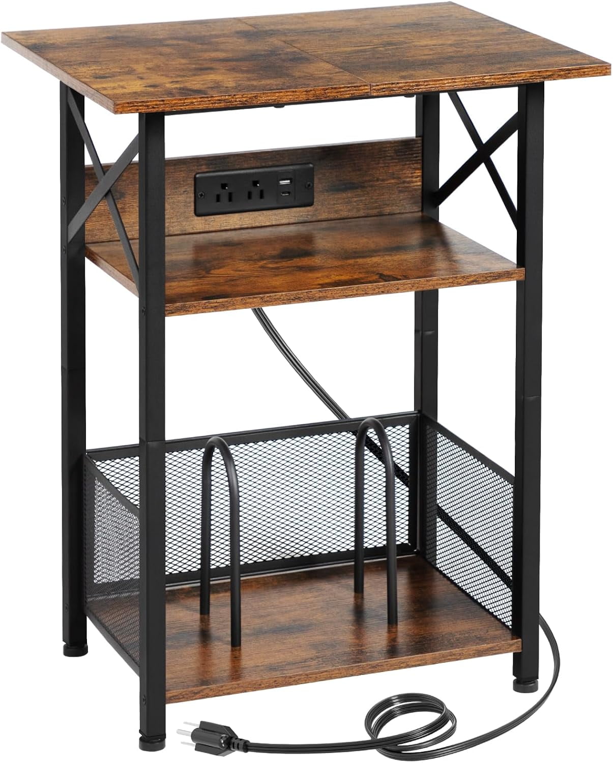 Brown Metal and Wood Record Player Stand with Cabinet