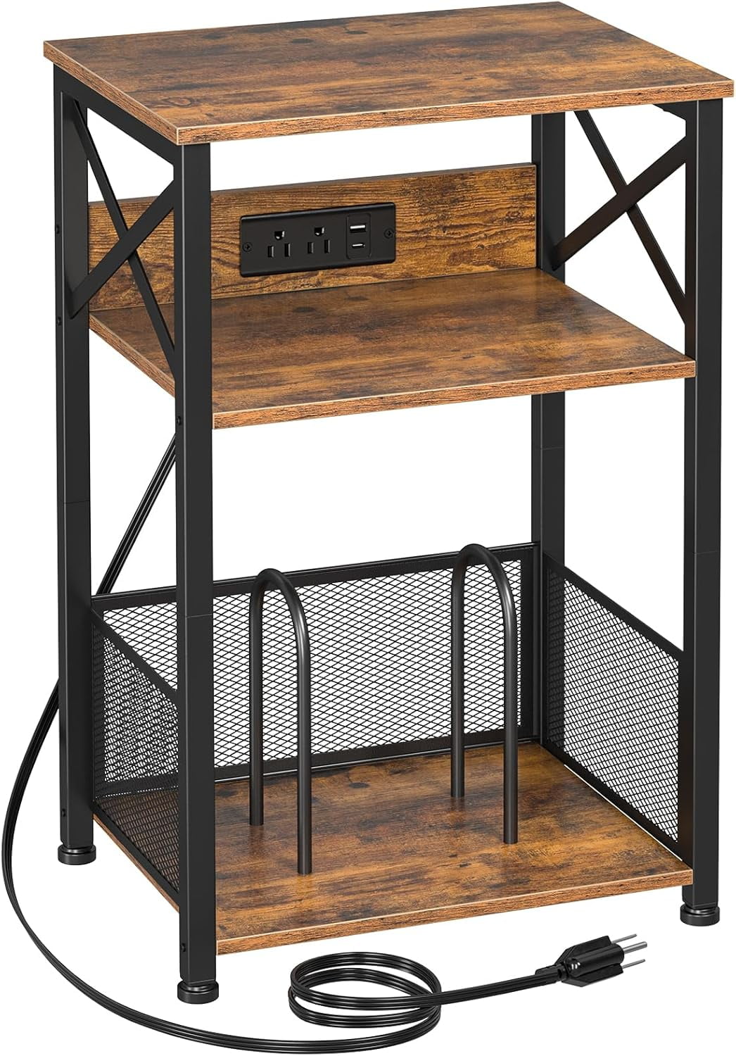 Brown Metal and Wood Record Player Stand with Cabinet
