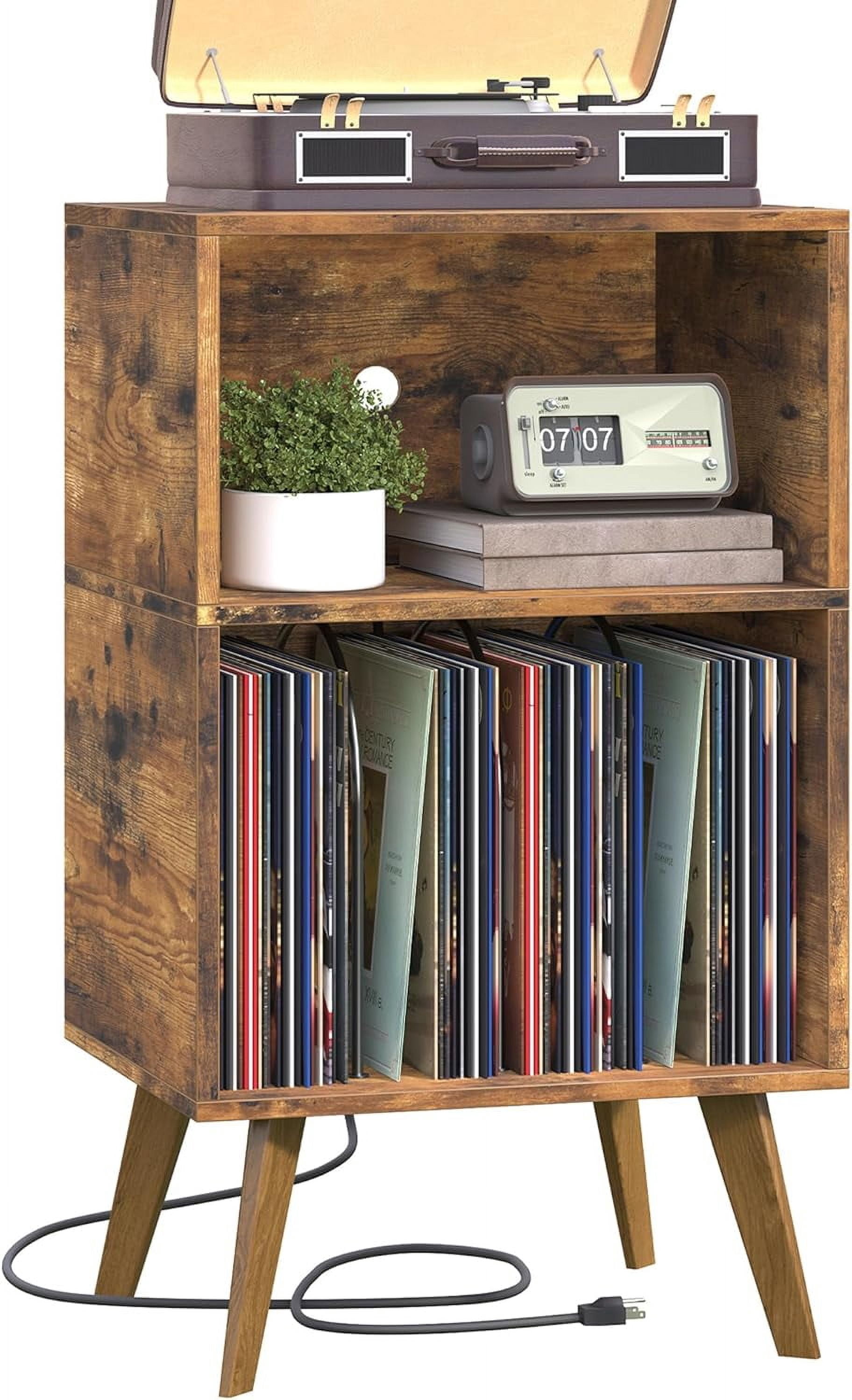 Record Player Stand with Charging Station for Vinyl Record Storage Display, Turntable Stand Up ...