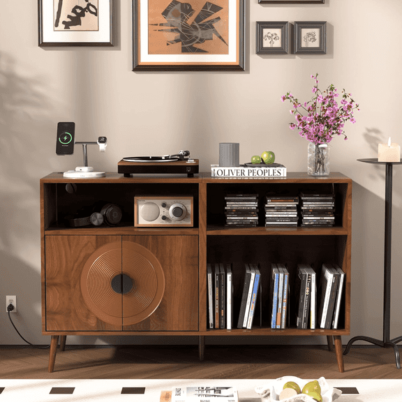 Record Player Stand, Large Turntables Stand with Vinyl Record Storage Holds up to 350 Albums, Record Player Table for Living Room Office, Walnut