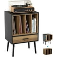 thumbnail image 1 of Record Player Stand with Nesting Vinyl Storage Crate, Record Player Table with a Drawer and Solid Wood Legs, Side End Table for Turntables for Living Room Bedroom, 1 of 8