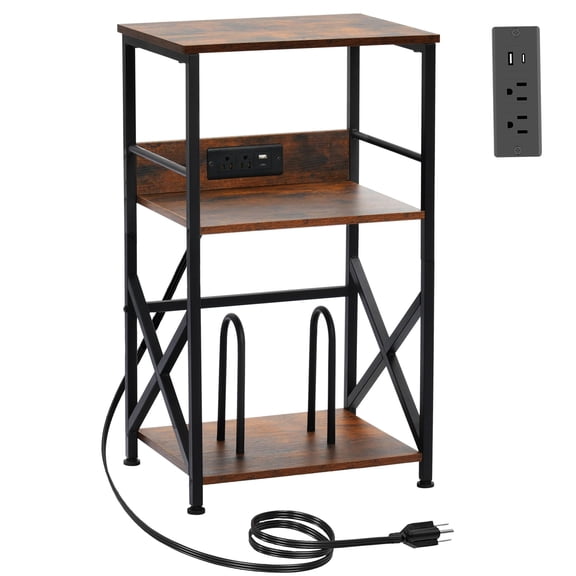 Record Player Stand Rustic Brown 15.8" W x 11.8" D 3-tier Vinyl Storage Side Table