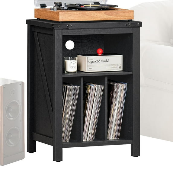 Record Player Stand, Turntable Stand with Vinyl Record Storage, Black Record Player Table Up to 160 Albums, End Table for Vinyl Records, Vinyl Record Holder for Living Room