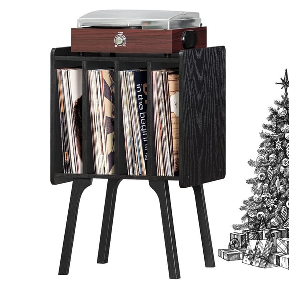 Record Player Stand, Vinyl Record Stand with 4 Cabinet Up to 100 Albums, Modern Vinyl Record Storage, Record Holder Display Shelf for Bedroom, Black