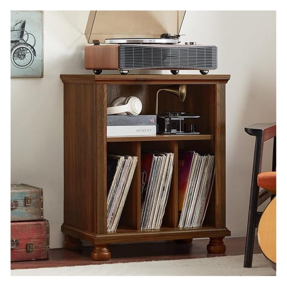Record Player Stand with Vinyl Record Storage, 24" Wide -Century Record Player Table Up to 200 Albums,Large Wood Turntable Stand Cabinet Dispaly Shelf for Living Room,Bedroom,Brown
