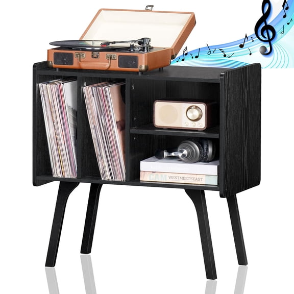 Record Player Stand, Vinyl Record Storage Cabinet Holds up to 120 Albums, Modern Turntable Stand for Living Room Office, Black