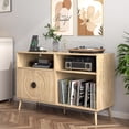 thumbnail image 1 of Record Player Stand, Vinyl Record Storage Cabinet with Charging Station, Turntable Stand with Record Storage for Living Room, Wood, 1 of 7
