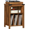 thumbnail image 1 of Record Player Stand with Vinyl Record Storage Holds up to 160 Albums,Large Wood Record Player Table Dispaly Shelf，Brown Turntable Stand Cabinet for Living Room,Bedroom,Office 7, 1 of 8