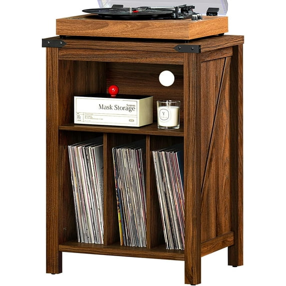 Record Player Stand with Vinyl Record Storage,Rustic Brown Record Player Table Holds up to 160 Albums,Large Wood Turntable Stand Cabinet Dispaly Shelf for Living Room,Bedroom,Office