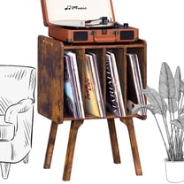 Record Player Stand, Vinyl Record Stand with 4 Cabinet Up to 100 Albums, Mid-Century Vinyl Record Storage, Record Holder Display Shelf for Bedroom