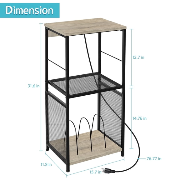 Record Player Stand Vinyl Record Storage with Charging Station