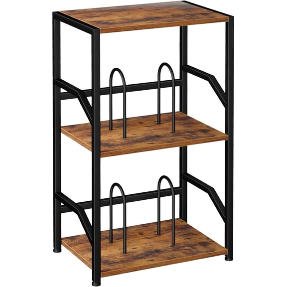 Record Player Stand, Vinyl Storage Up to 200 Albums, 3 Tier End Table with Removable Dividers, Tall Side for Living Room, Bedroom, Rustic Brown, HETCD010BR-1