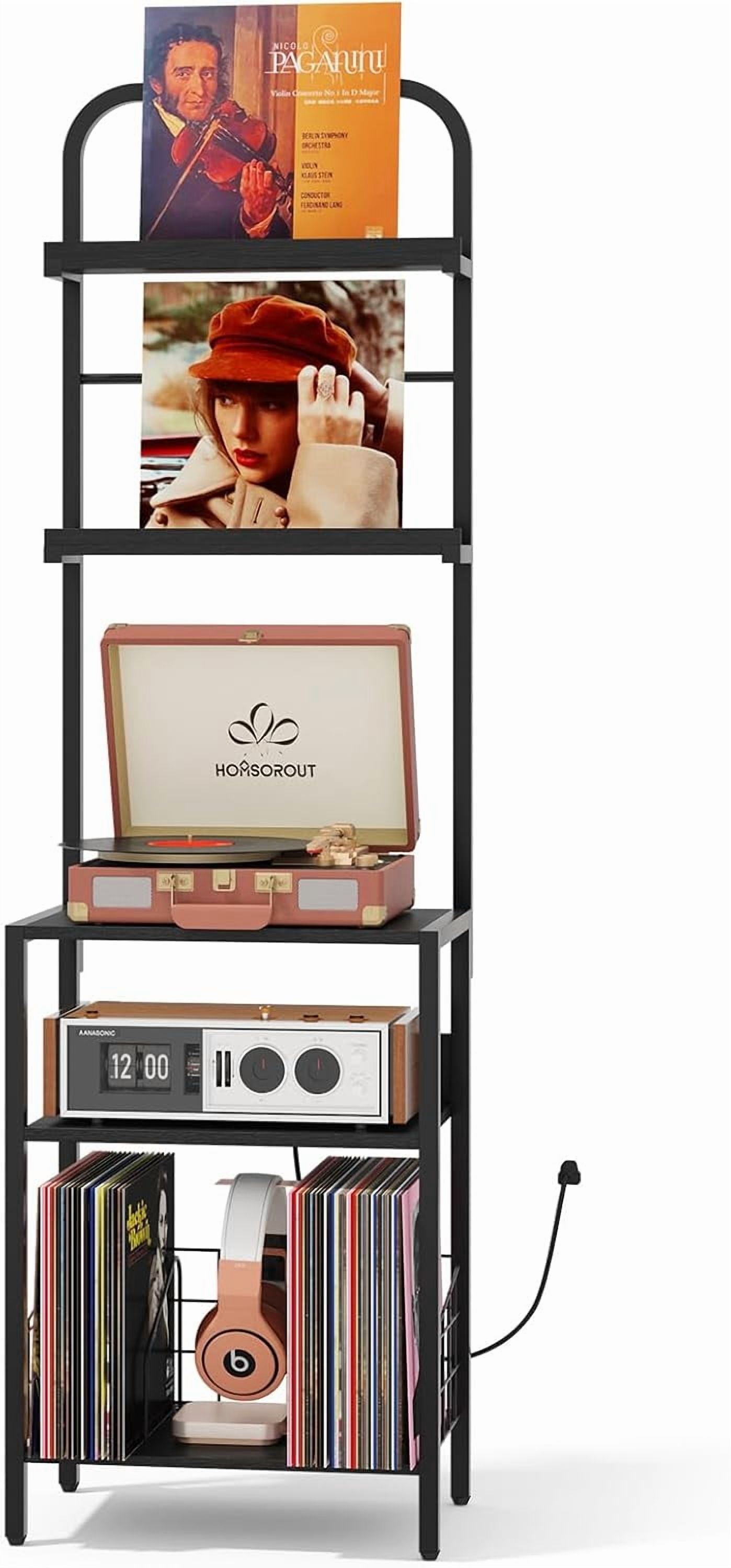 Record Player Stand With Vinyl Storage - 6-Tier Turntable Cabinet, Adjustable Feet