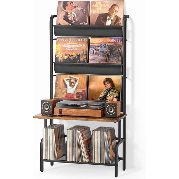 Record Player Stand, Vinyl Storage Holder Display Shelf, Table Turntable Stand Large Cabinet Organizer, Media Console Stereo o AV Rack, Gifts for Music Lovers